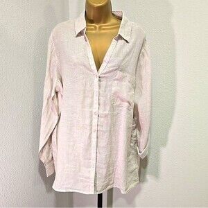 Sigrid Olsen Womens Coastal Linen Button Up Long Sleeve Shirt Size XL Lagenlook